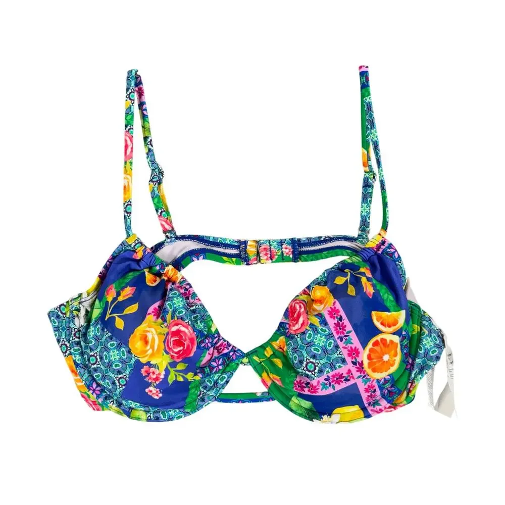 CUPSHE Citrus Floral Patchwork Swimsuit NWT Women's Large High Waist Bikini Set
